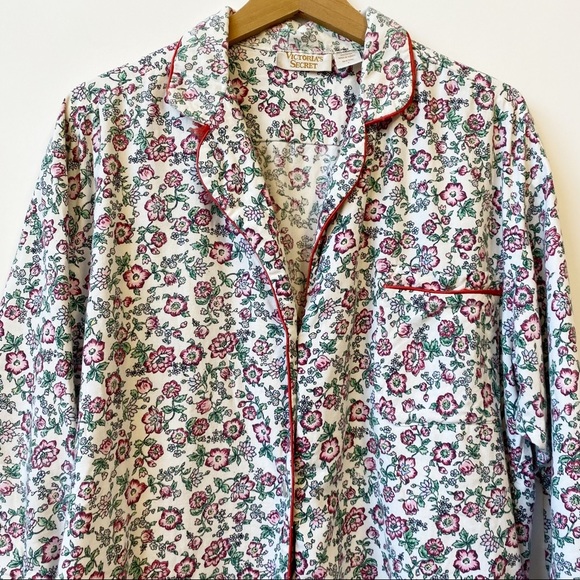 Vintage Victoria's Secrets Pajama Floral Button Front Top Blouse Women's Large - Picture 2 of 12